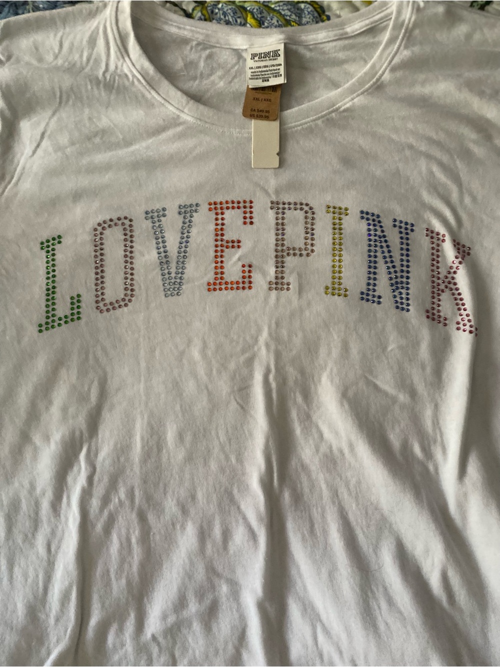 PINK Victoria's Secret White 'LOVE PINK Victoria's Secret' Rhinestone Tee Bling